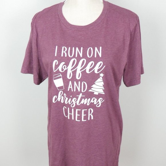 Canvas Boutique I Run on Coffee and Christmas Spirit Maroon Graphic Tee Large L - Picture 6 of 9